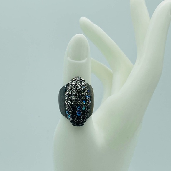Multi-Color Rhinestones Wide Black Ring Size 8 - Picture 1 of 8